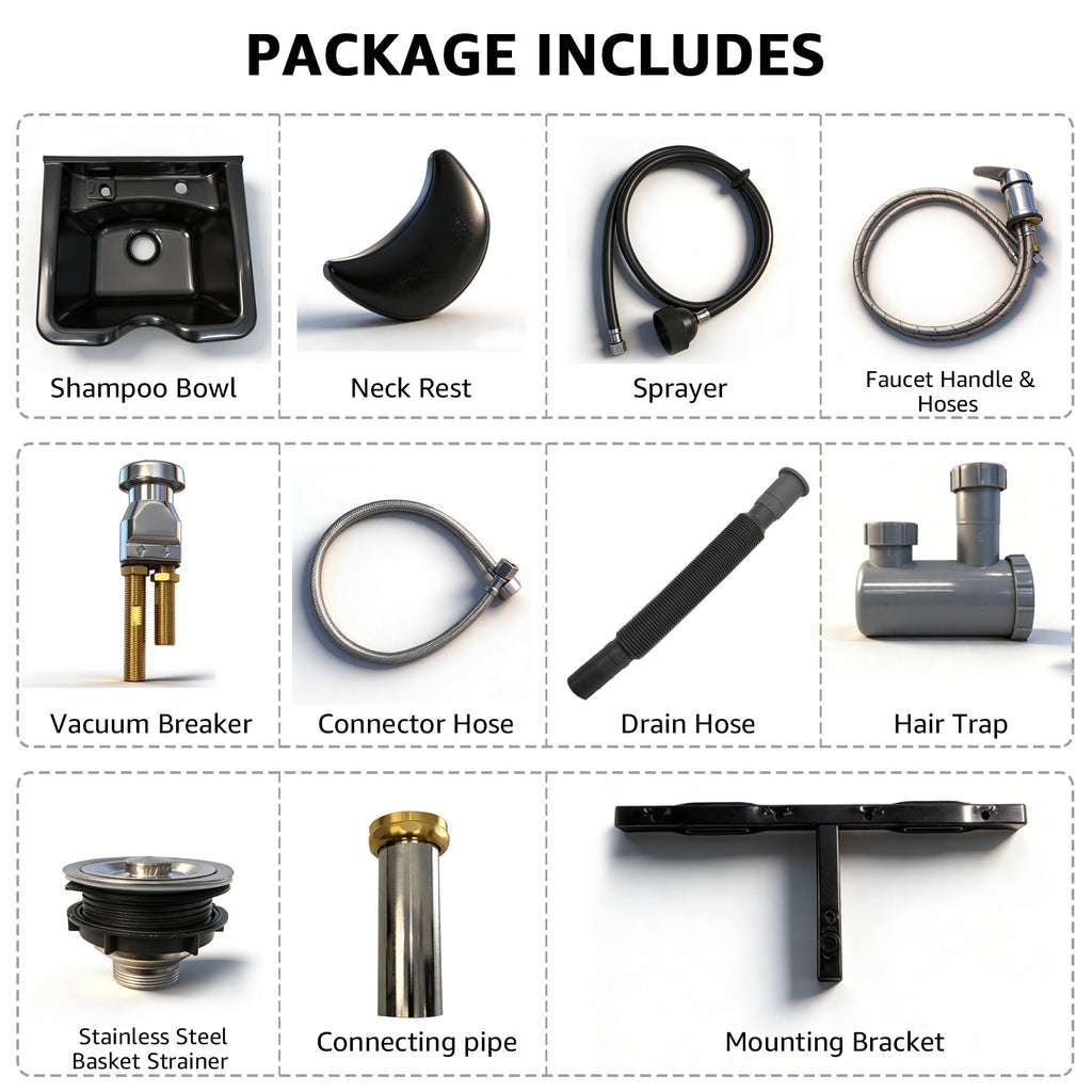 Wall Mount Hair Shampoo Bowl with Vacuum Breaker for Salon Wash Stations