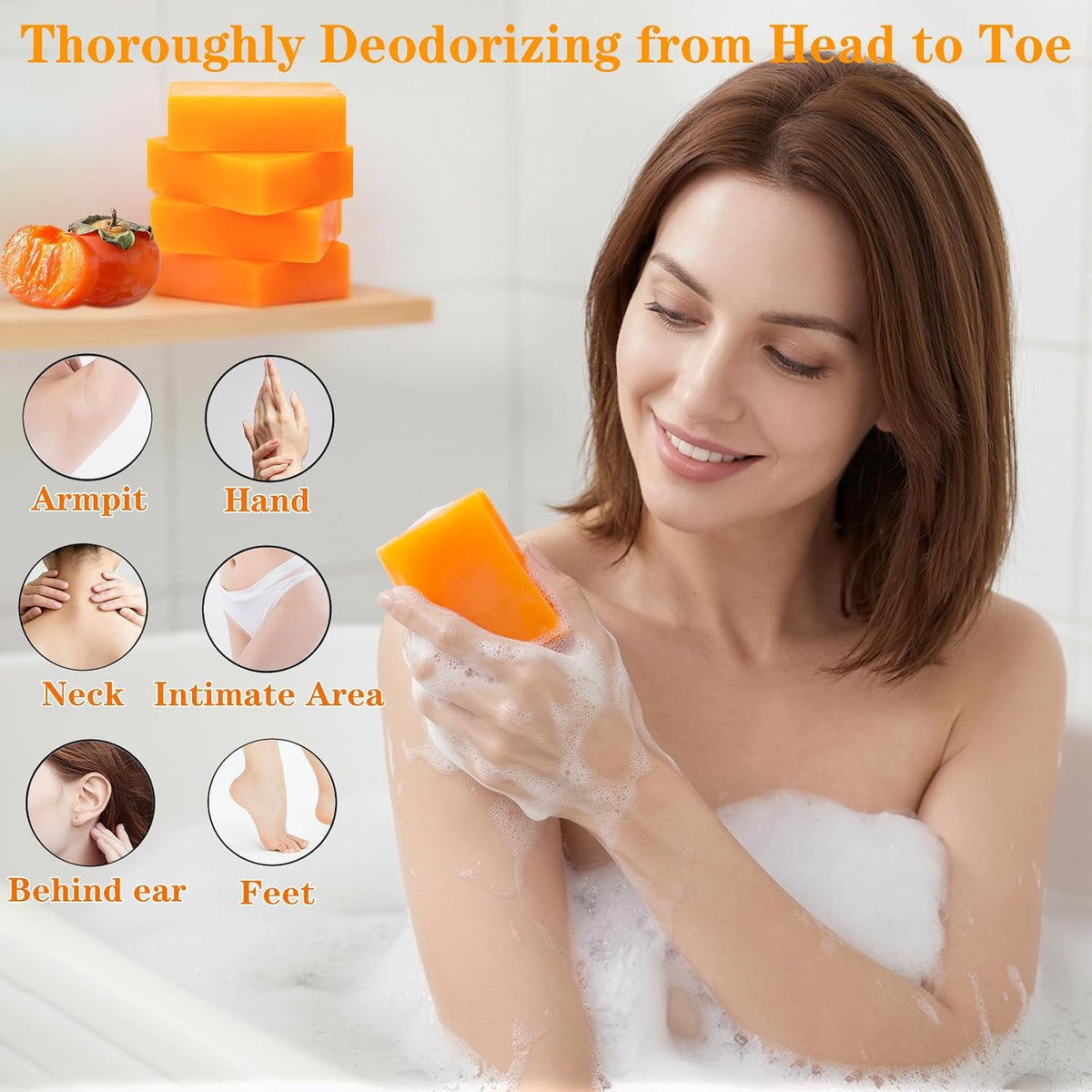 Persimmon Soap Bar for Body Odor Removal - 5 Pack Natural Deodorant