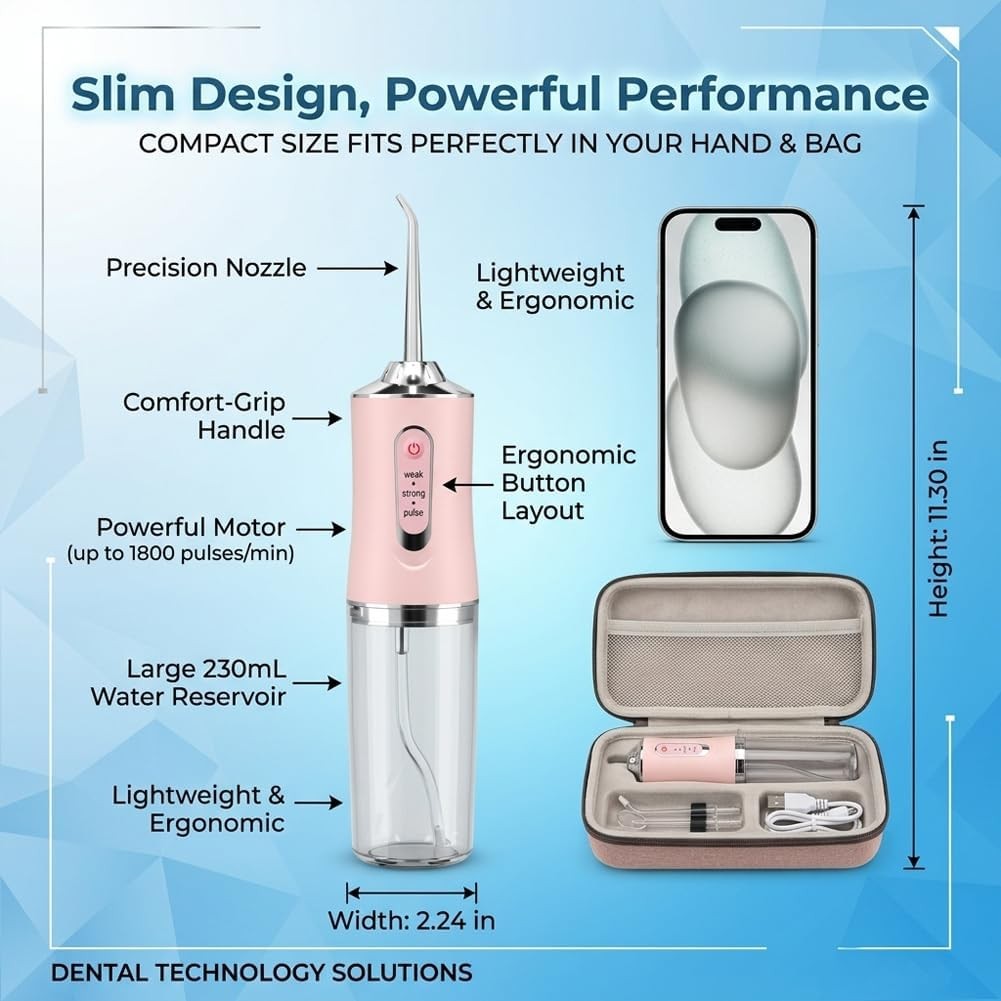 Electric Water Flosser Cordless Oral Irrigator with 4 Tips and USB Rechargeable
