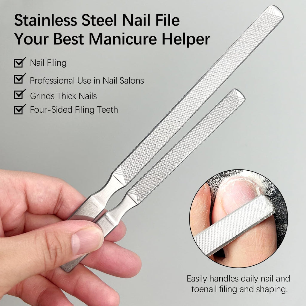 2-Pack Stainless Steel Toe Nail Files for Thick Nails - 4-Sided, Ergonomic Handles