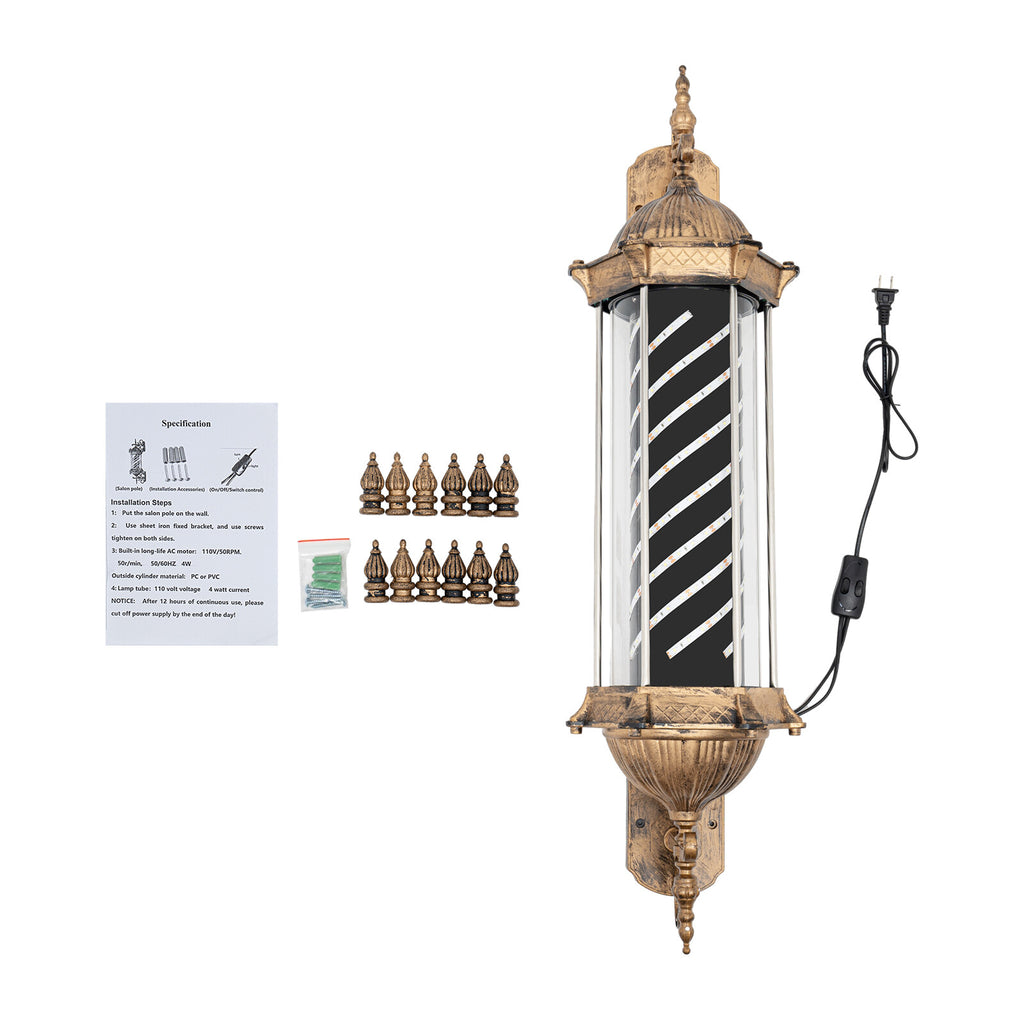 Vintage Barber Pole LED Light Rotating Sign Wall Mount for Hair Salons