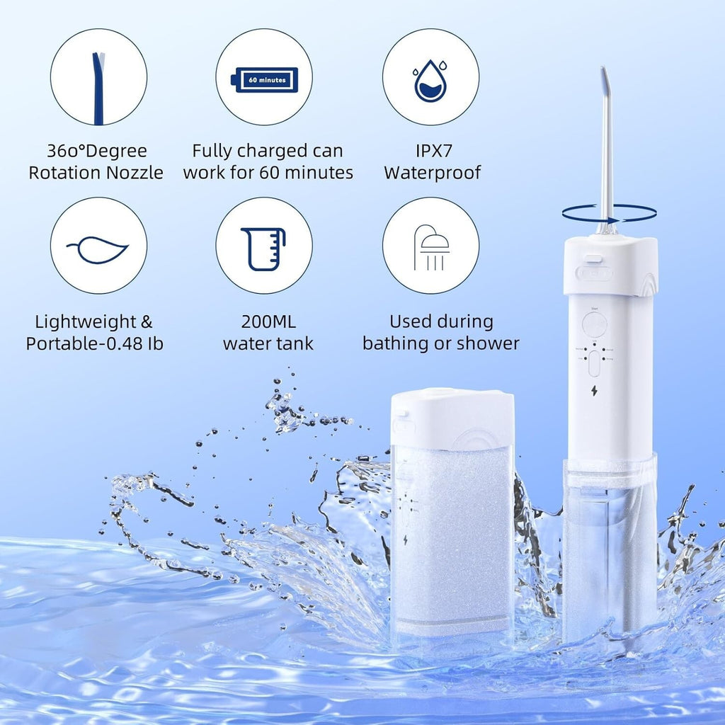 Portable Cordless Water Dental Flosser with 5 Modes, Travel Size, Rechargeable, IPX7 Waterproof