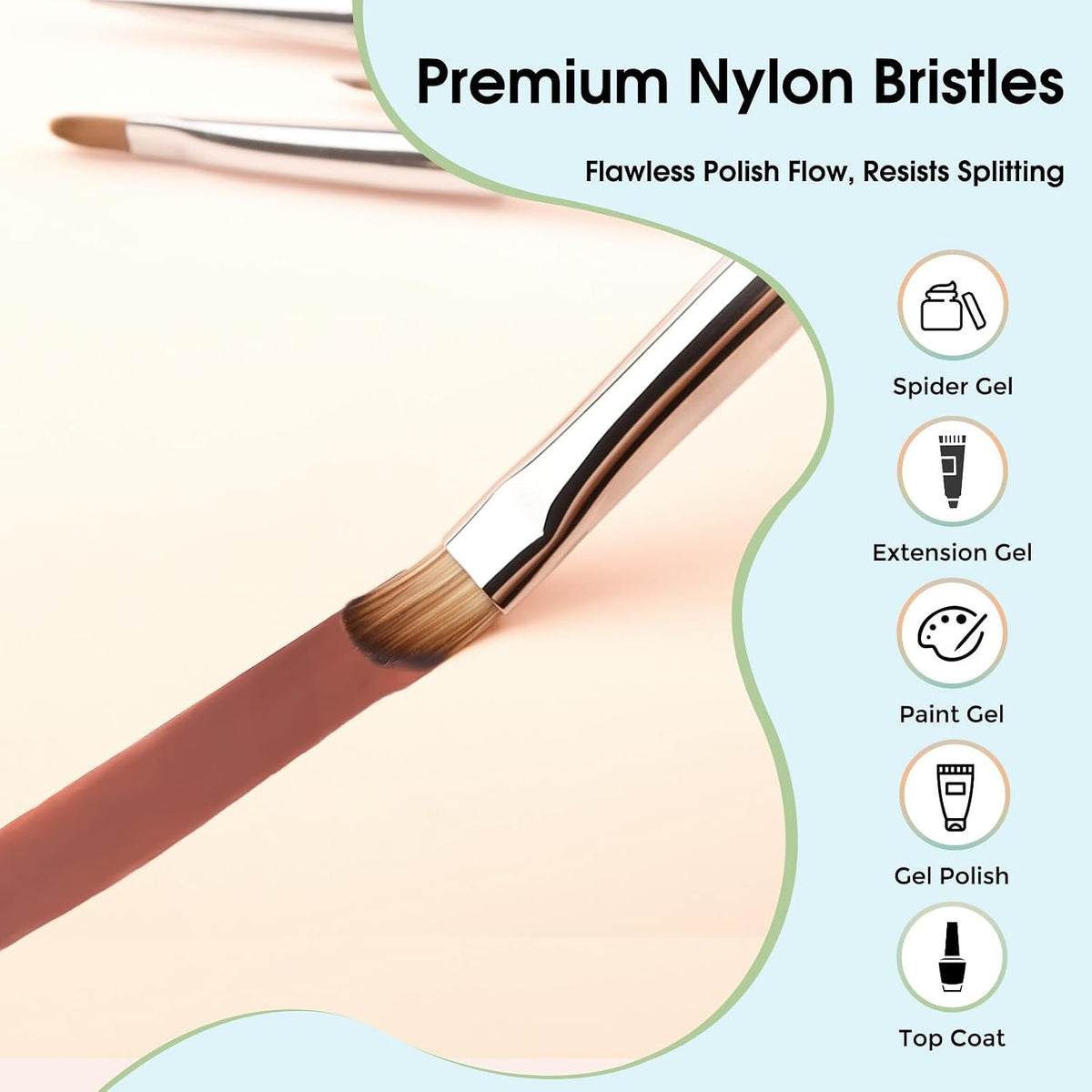 Professional Nail Art Brush Set with Caps Non-Slip Handles for Salon & DIY