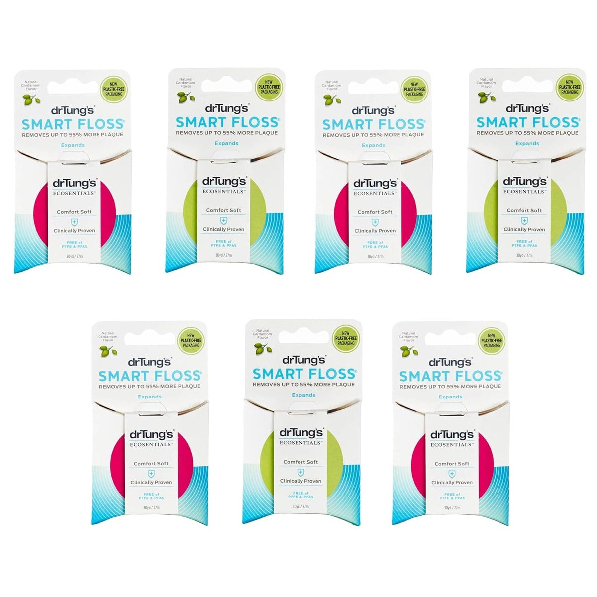 Natural Cardamom Flavored Dental Floss Pack of 7 - Gentle, Expanding, Soft & Strong