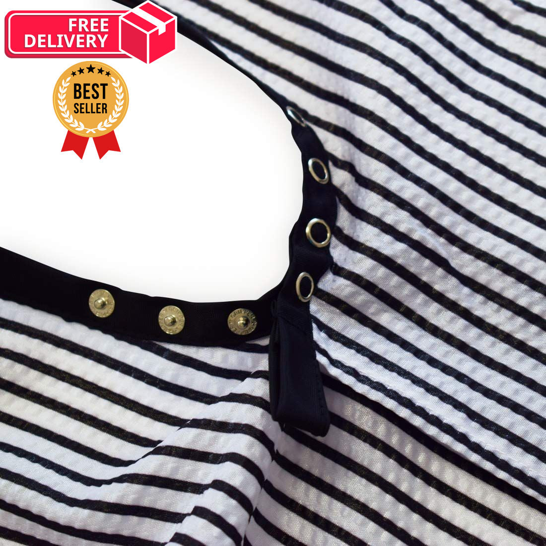 Seersucker Barber Cape with Stripe Pattern - 45x54 Inch, Black and White
