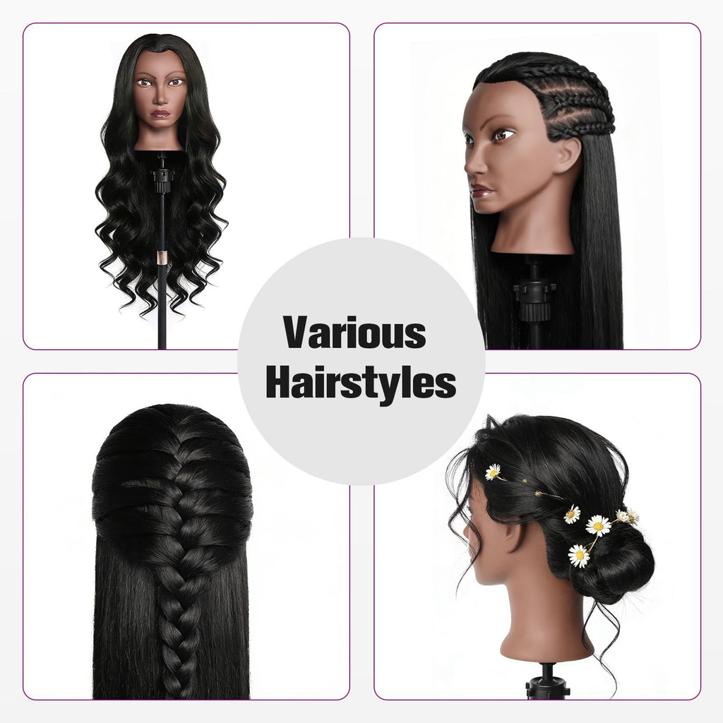 Professional Human Hair Mannequin Head for Hair Styling & Training, 26 Inch Black