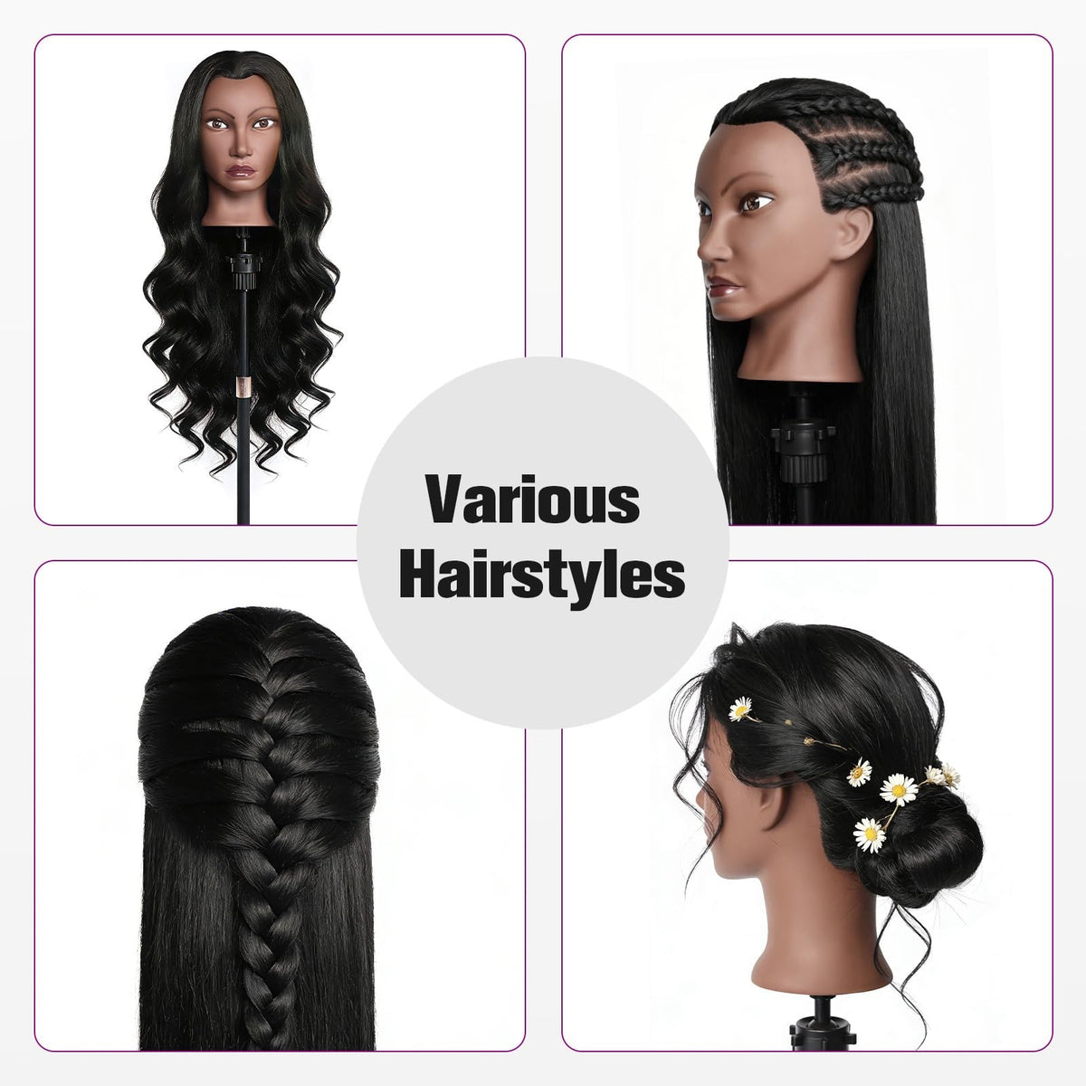 Professional Human Hair Mannequin Head for Hair Styling & Training, 26 Inch Black