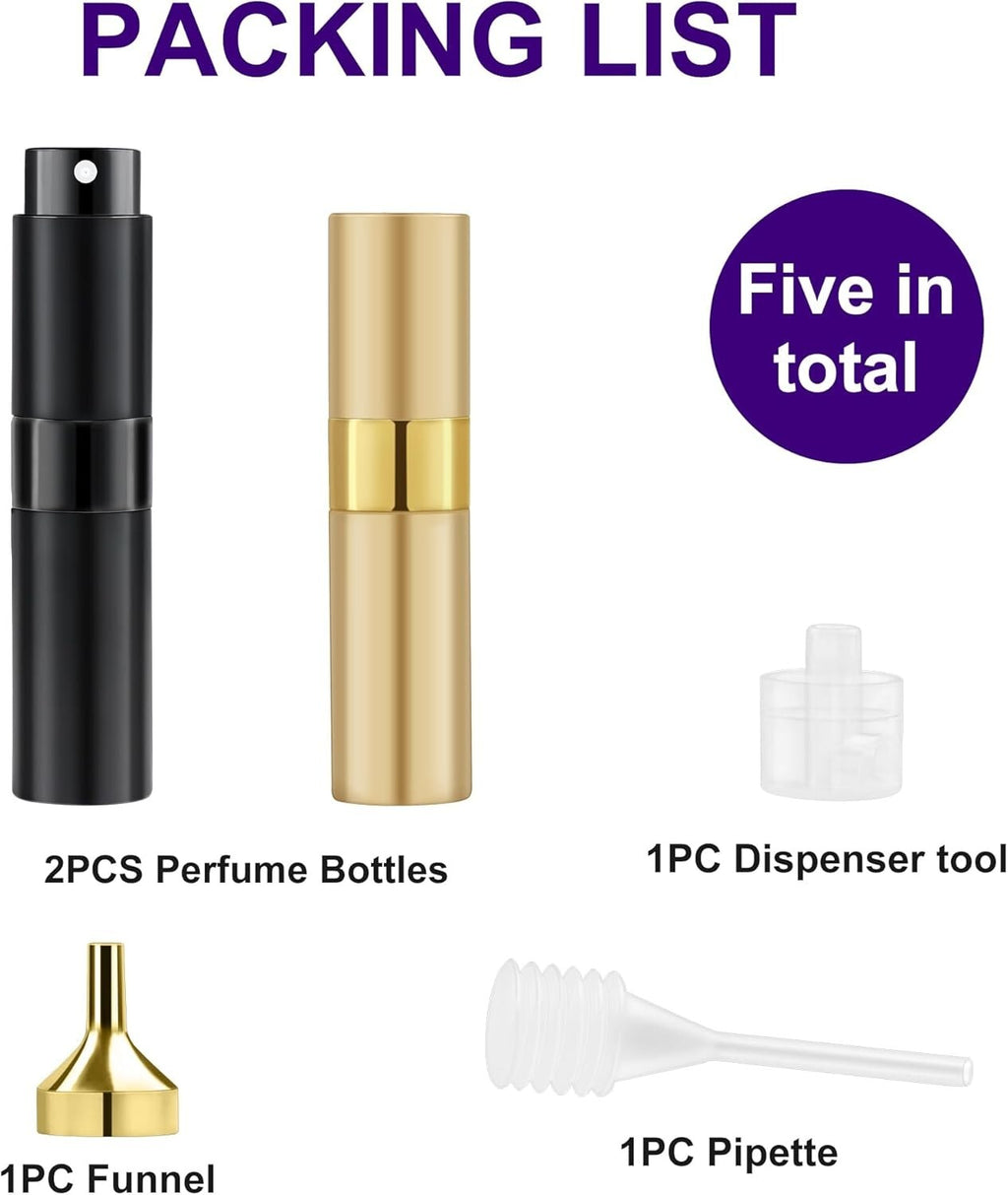 Refillable Travel Perfume Atomizer Set - 8ml Spray Bottles for On-the-Go, Black, 2 or 3 Pack