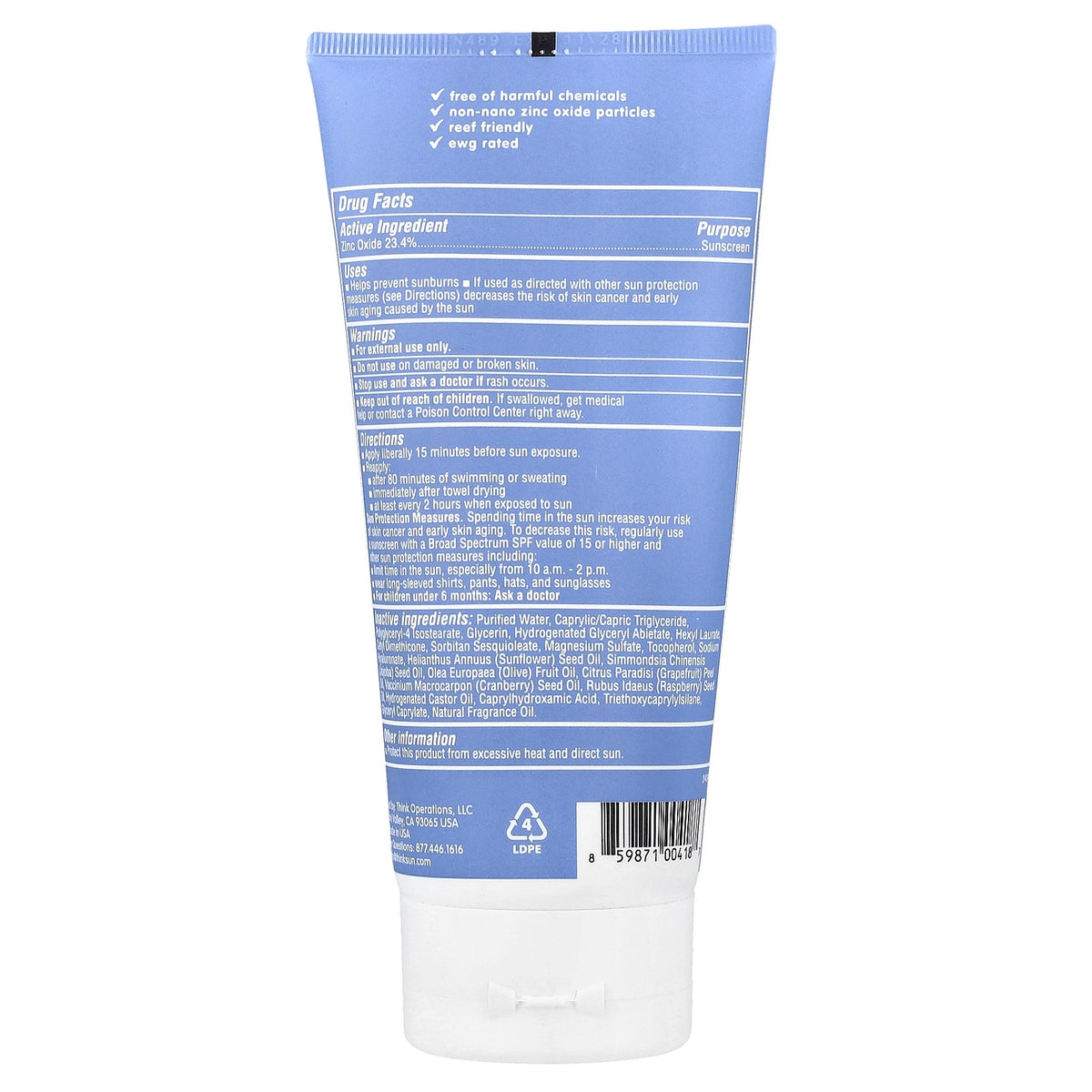 Mineral Sunscreen SPF 50 - Water & Sweat Resistant, Reef Friendly, 6 fl oz