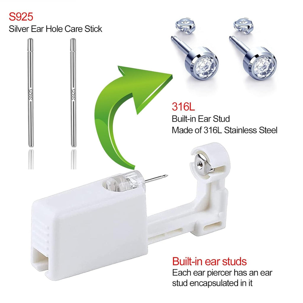 Self Ear Piercing Kit - 10 Pack Disposable Gun with Sterling Silver Ear Studs