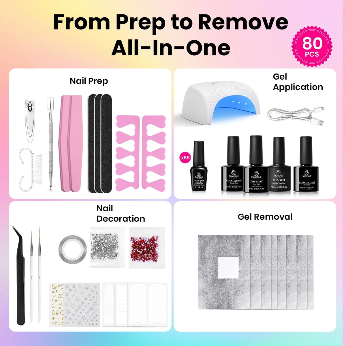 80 Colors Gel Nail Polish Kit with UV Light - Manicure Set & Nail Art Tools