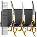 Dog Grooming Scissors Set with Curved Shears & Safety Tips - 4 in 1 Stainless Steel Kit