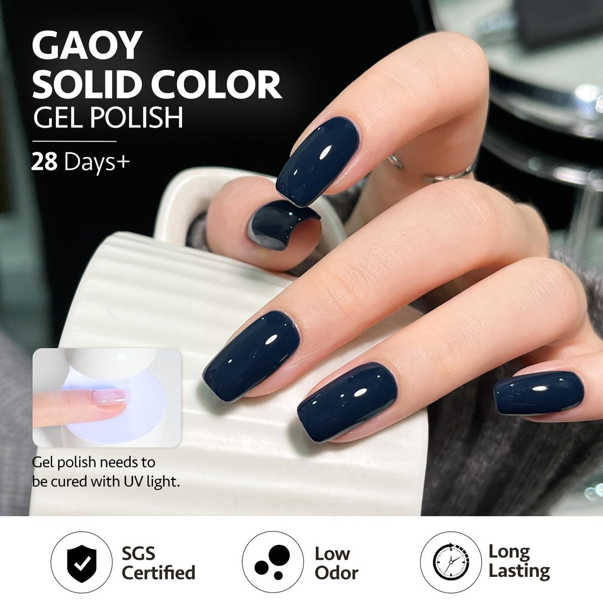 Navy Blue Gel Nail Polish 16ml - Long-Lasting Glossy Finish, Low Odor