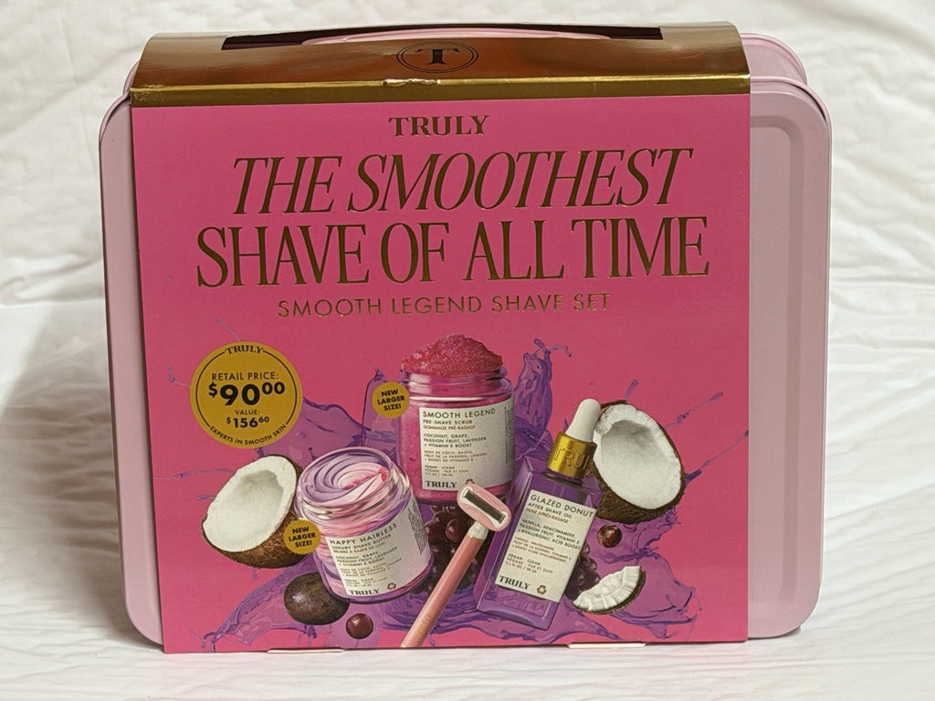 Shaving & Grooming Set with Razor, Oil, Scrub & Pink Lunchbox