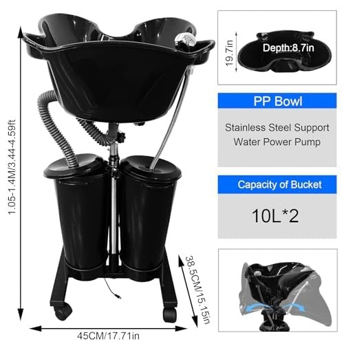 Portable Electric Shampoo Basin Set with 2 Buckets for Home Salon Use