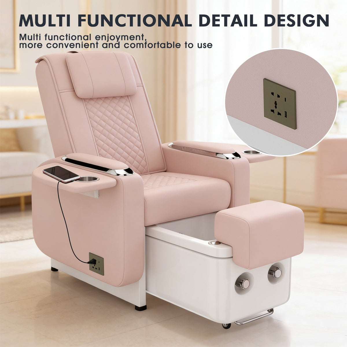Reclining Pedicure Spa Chair with Massage & Foot Basin - Salon & Spa