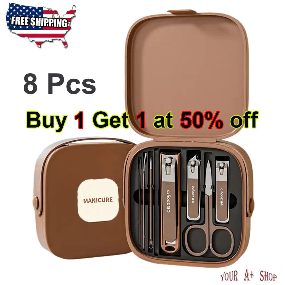 8-Piece Manicure Pedicure Nail Clipper Set with Ear Cleaner & Grooming Kit
