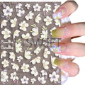 White 5D Embossed Camellia Flower Nail Decals - Manicure Stickers Set