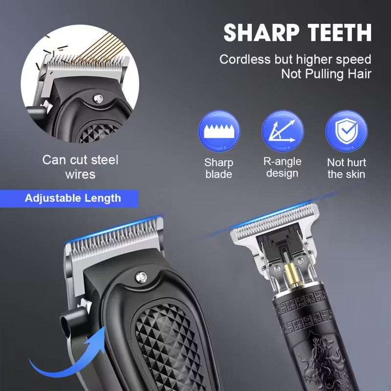 Cordless Hair Clippers & Trimmer Set for Men with Adjustable Blades