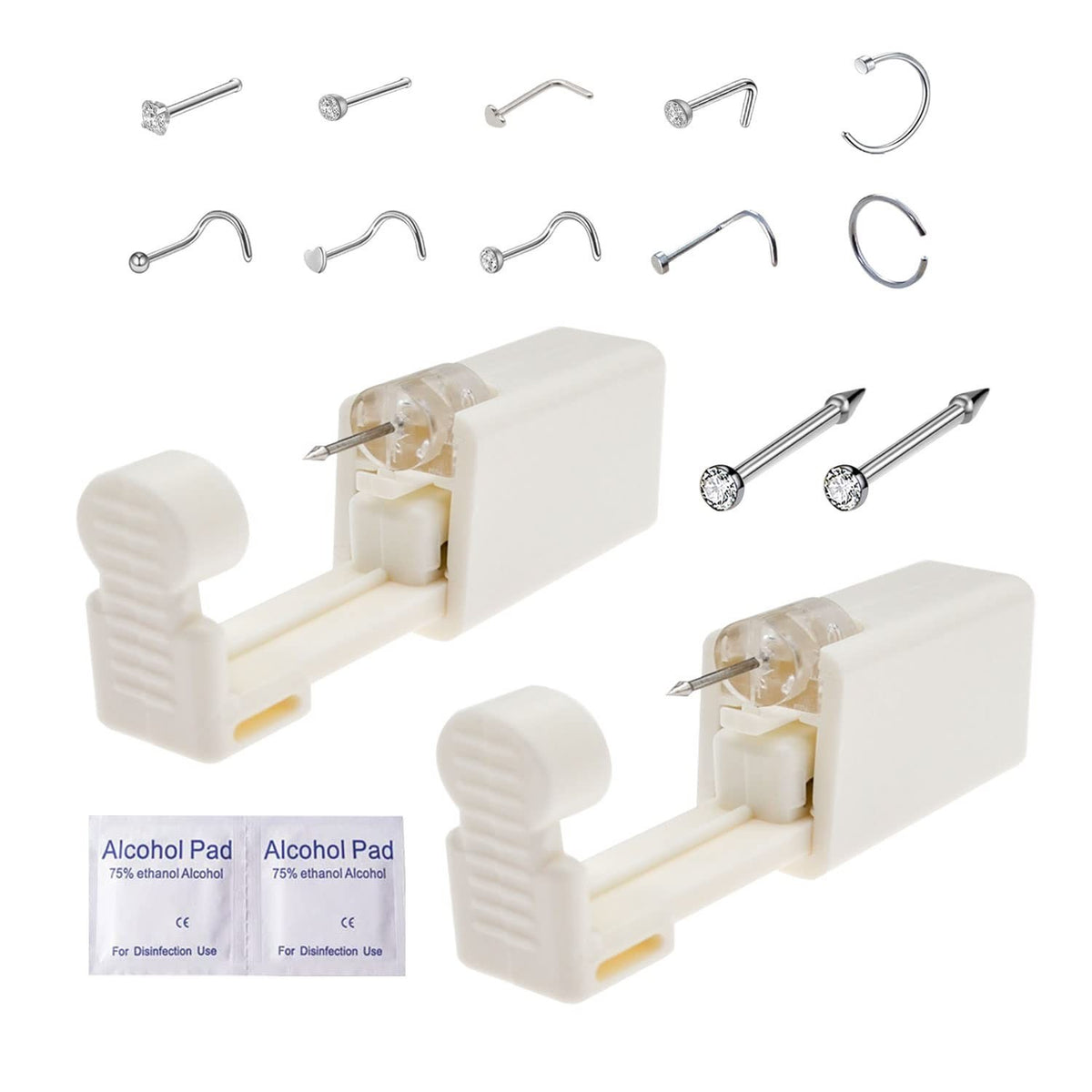 Disposable Self Nose Piercing Kit (2 Pack) with 10 Nose Rings - One Time Use