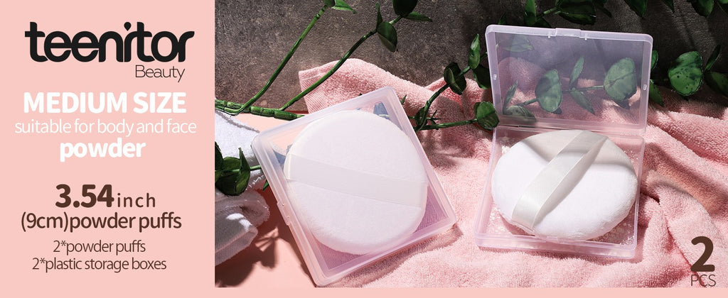 2pcs Medium Body Powder Puffs with Storage Containers - Soft & Sturdy
