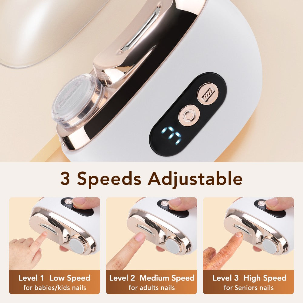 Electric Toe Nail Clippers Trimmer with LED Light, 3 Adjustable Speeds