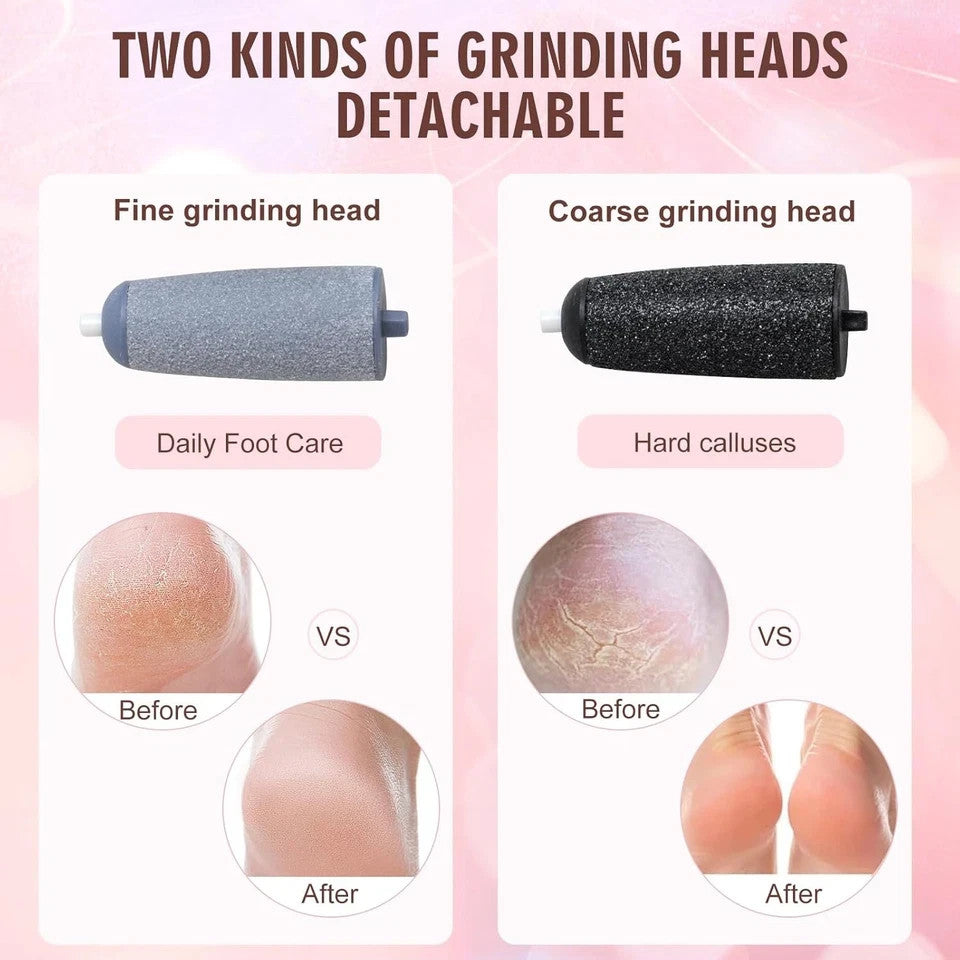 Rechargeable Electric Foot Callus Remover with 2 Sanding Heads for Pedicure & Exfoliation