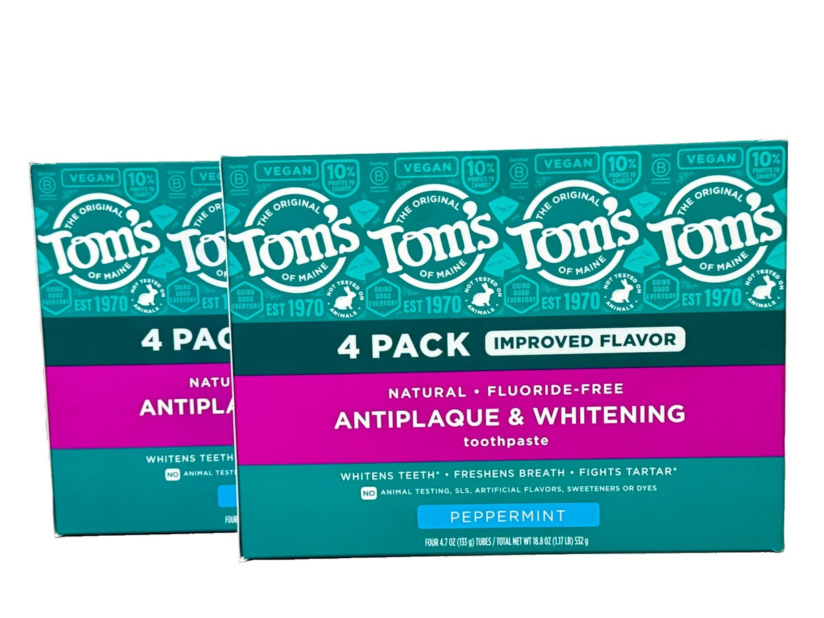 2 Pack Tom's of Maine Antiplaque & Whitening Toothpaste 4.7 Oz - Total 8 Tubes