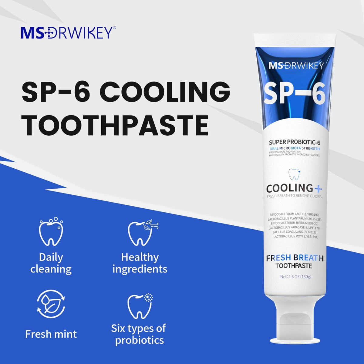 Probiotic Toothpaste for Fresh Breath & Oral Care - Summer Cool Mint, 4.6oz, 2-Pack