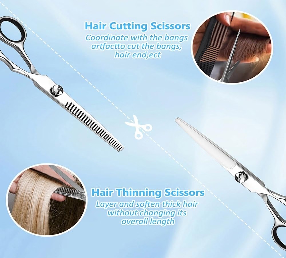 Professional Hair Cutting Scissors Set for Salon & Home Use - Thinning Shears, Adjustable Tension
