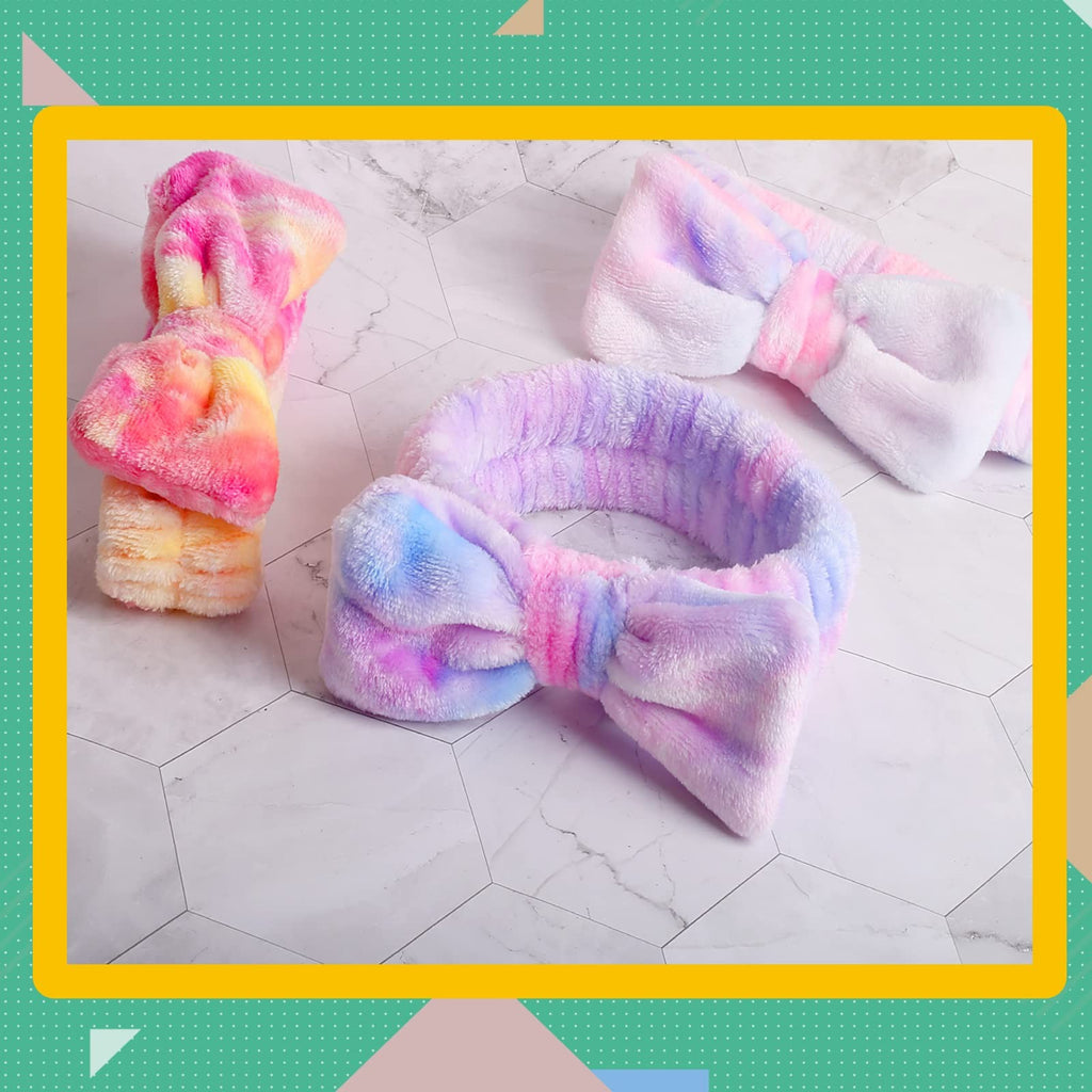 Spa Headband with Bow Tie Dye Plush Absorbent for Face Washing & Makeup