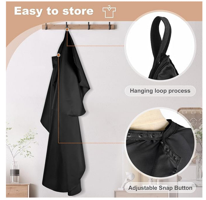 Professional Hair Cutting Cape Black 57x51 Inches with Adjustable Snap Closure for Salon & Home Use