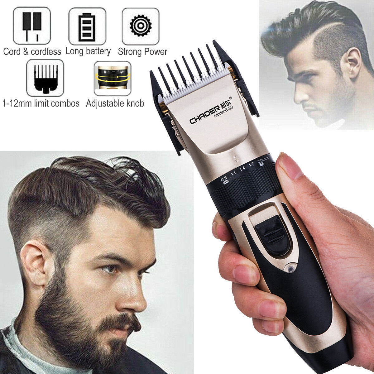 Cordless Hair Clippers Set for Men and Beginners - Rechargeable Barber Razor Kit