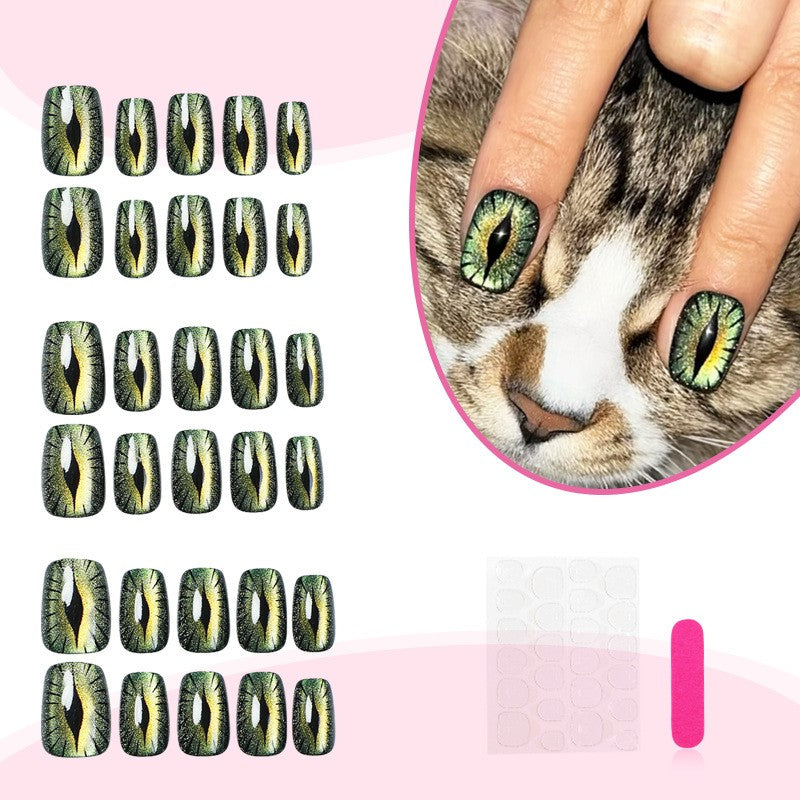 Green Glitter Press On Nails Set - Short Square Fake Nails for Nail Art