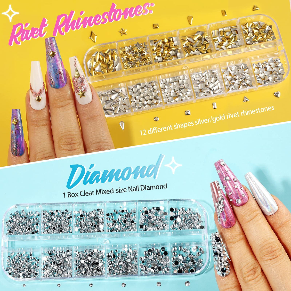 41-Box Nail Rhinestones Gems Kit for Nail Art & Design