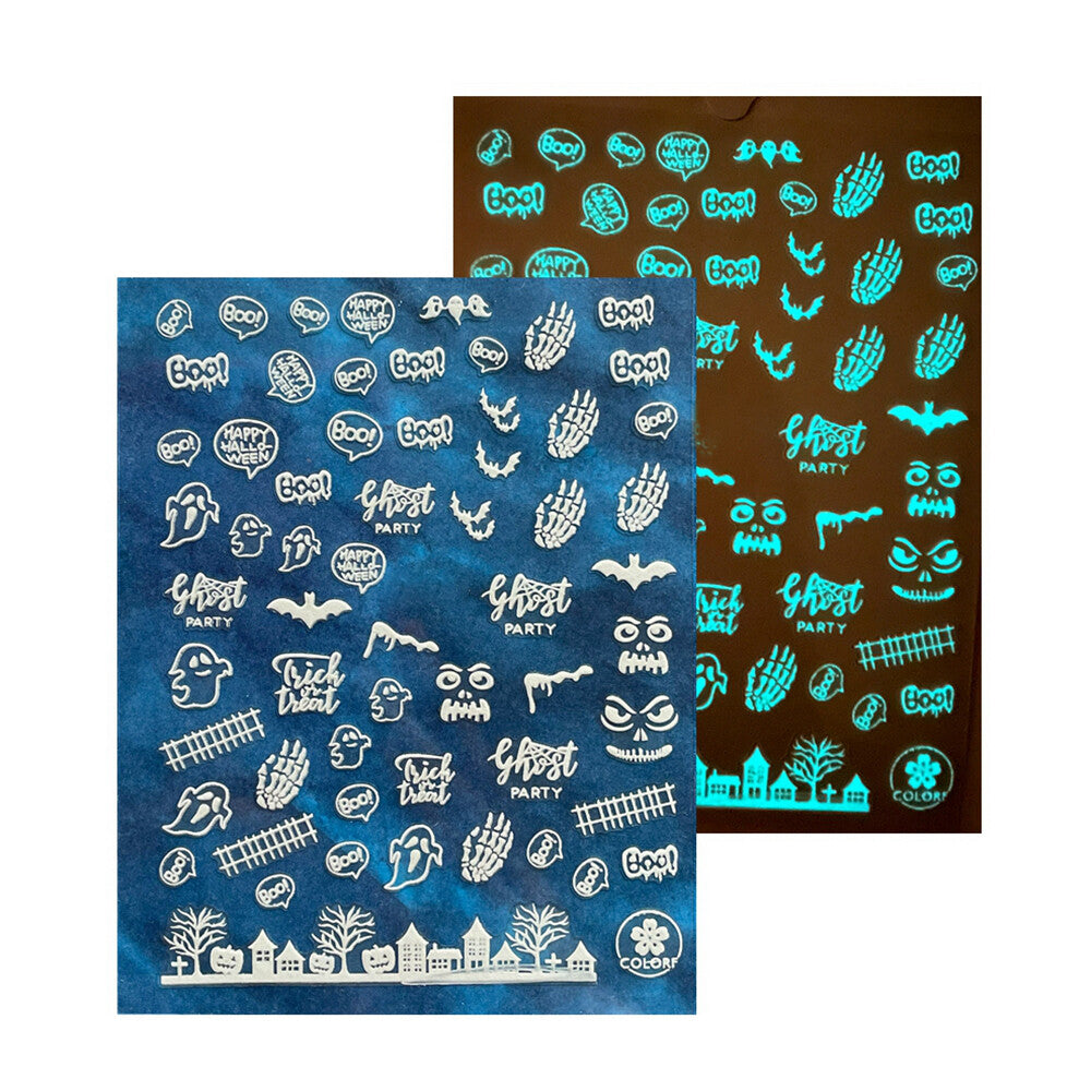 Luminous Halloween Nail Stickers Skull Pumpkin Vampire Spider Web Witch - Self Adhesive Decals