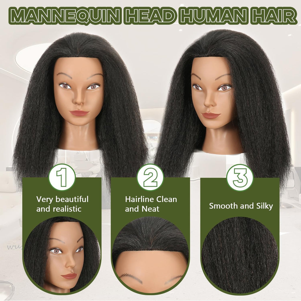 14-Inch Mannequin Head with Real Hair for Hair Styling and Braiding Practice