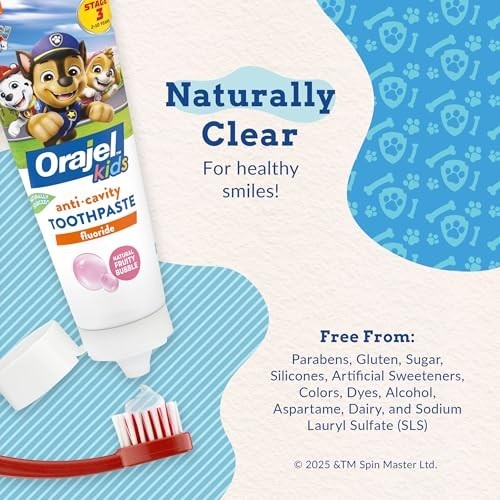 Kids Fluoride Toothpaste with Paw Patrol Characters – Natural Cavity Protection & Bubblegum Flavor