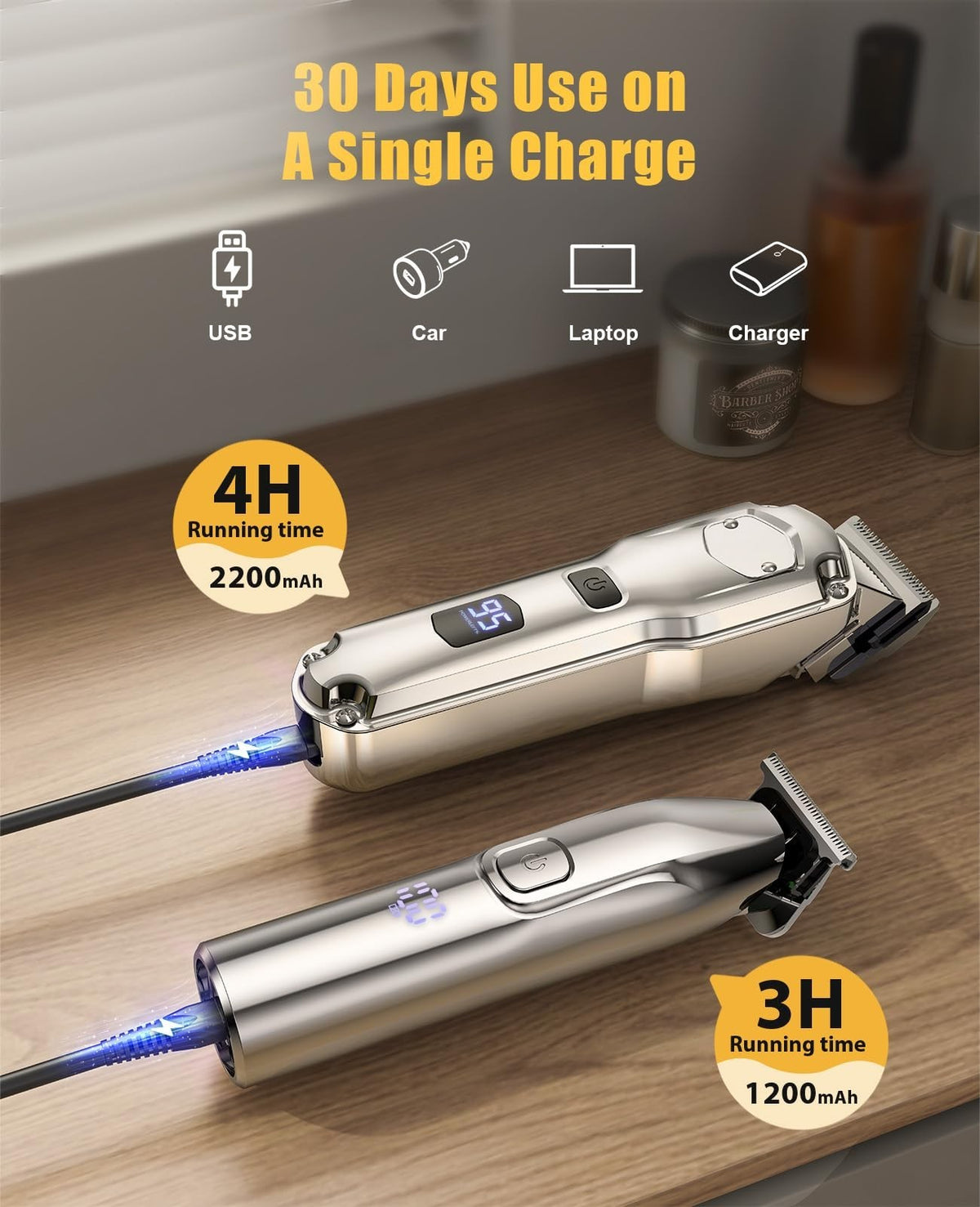 Cordless Hair Clippers & Trimmers Set for Men – Professional Grooming Kit with Adjustable Fading & Blending