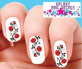 Waterslide Flower Decals for Nails - 20 Red Roses & Vines Set