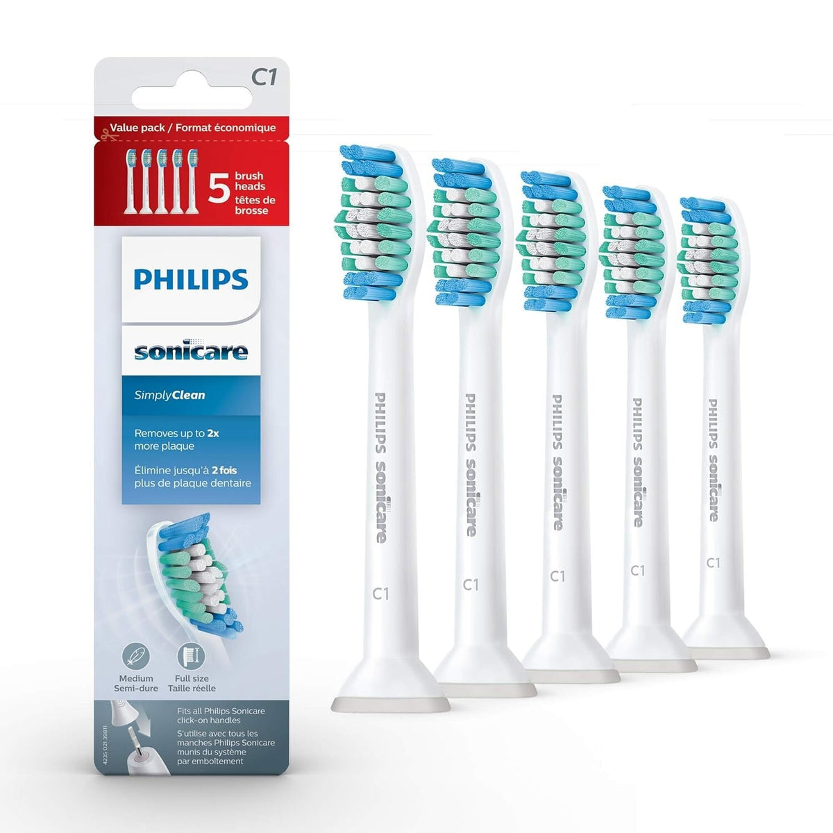 5 Pack Replacement Toothbrush Heads for Philips Sonicare C1 HX6015/03