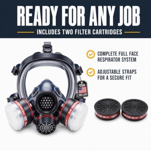 Full Face Respirator Mask with Anti-Fog & Charcoal Filters for Chemical Protection
