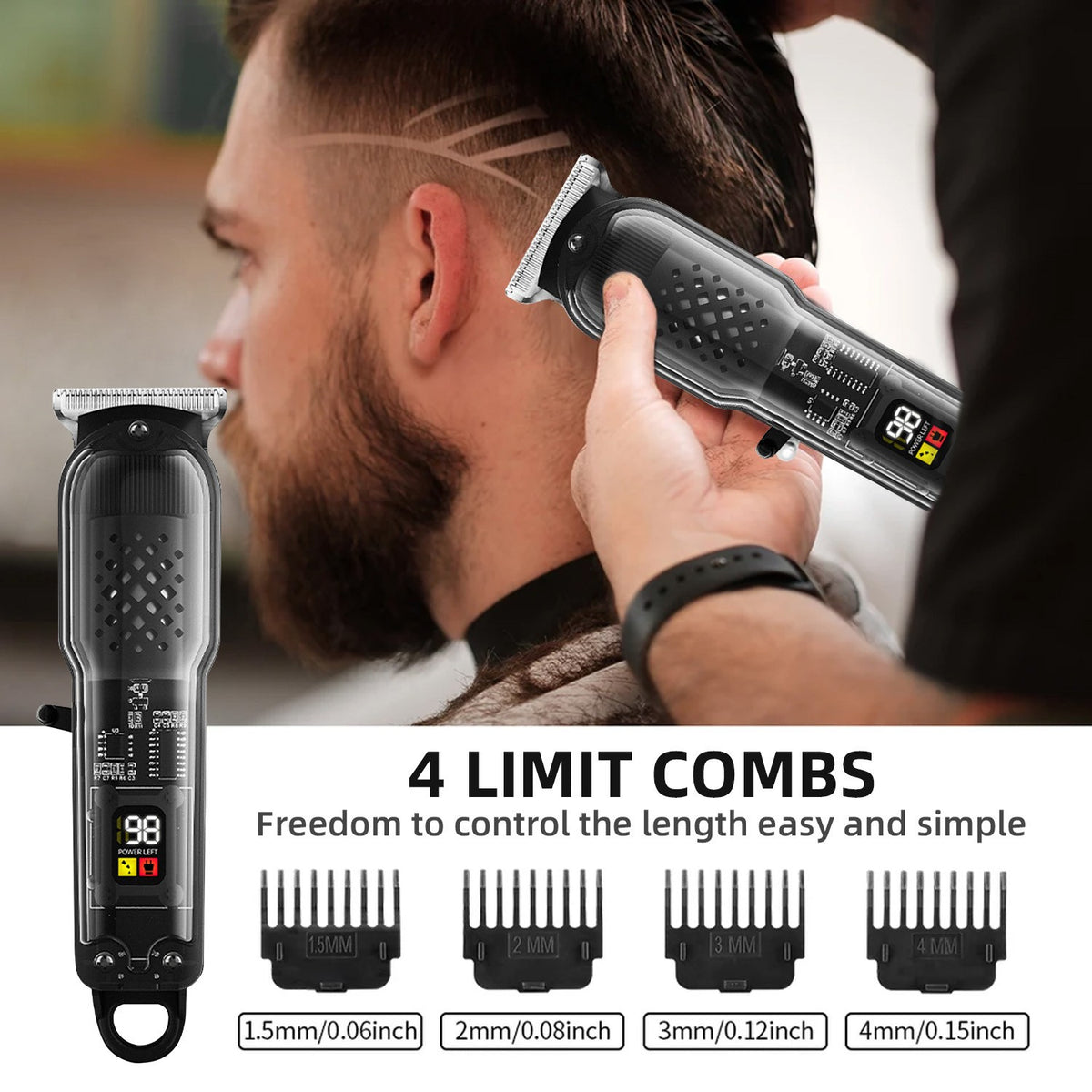 Cordless Hair Clippers Trimmer for Men with Digital Display and Multiple Limit Combs