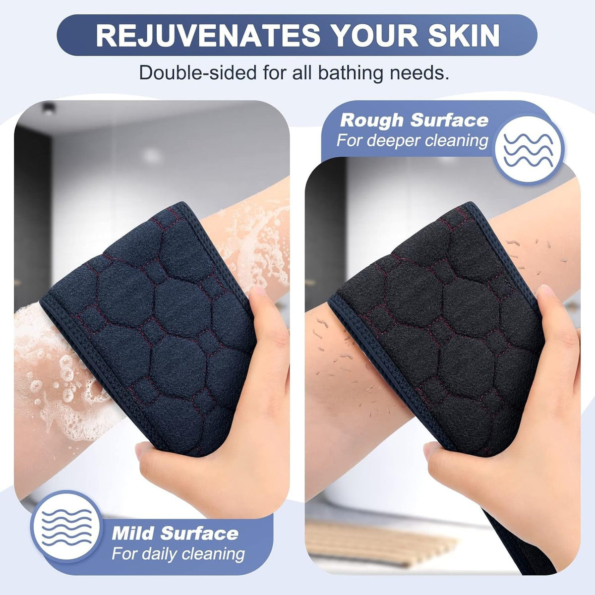 Long Exfoliating Back Scrubber with Handles - Double-Sided 38.5 Inch