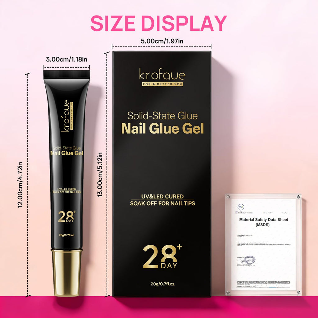 Solid Nail Glue Gel 2X20G UV LED Cure Strong Adhesion for Press-On Nails
