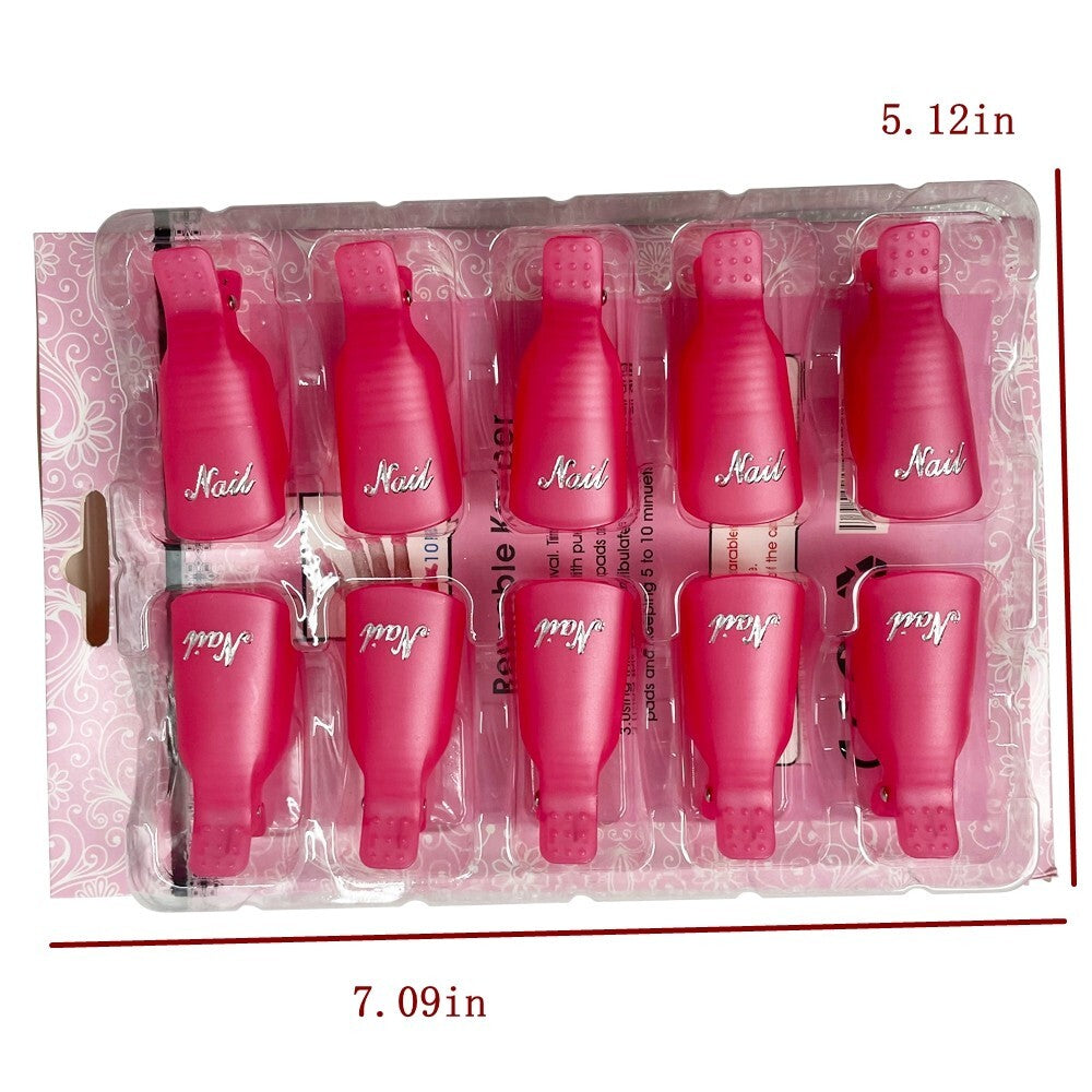 Pink Nail Removers Kit with 10 Plastic Soak Off Clips for Nail Art Removal