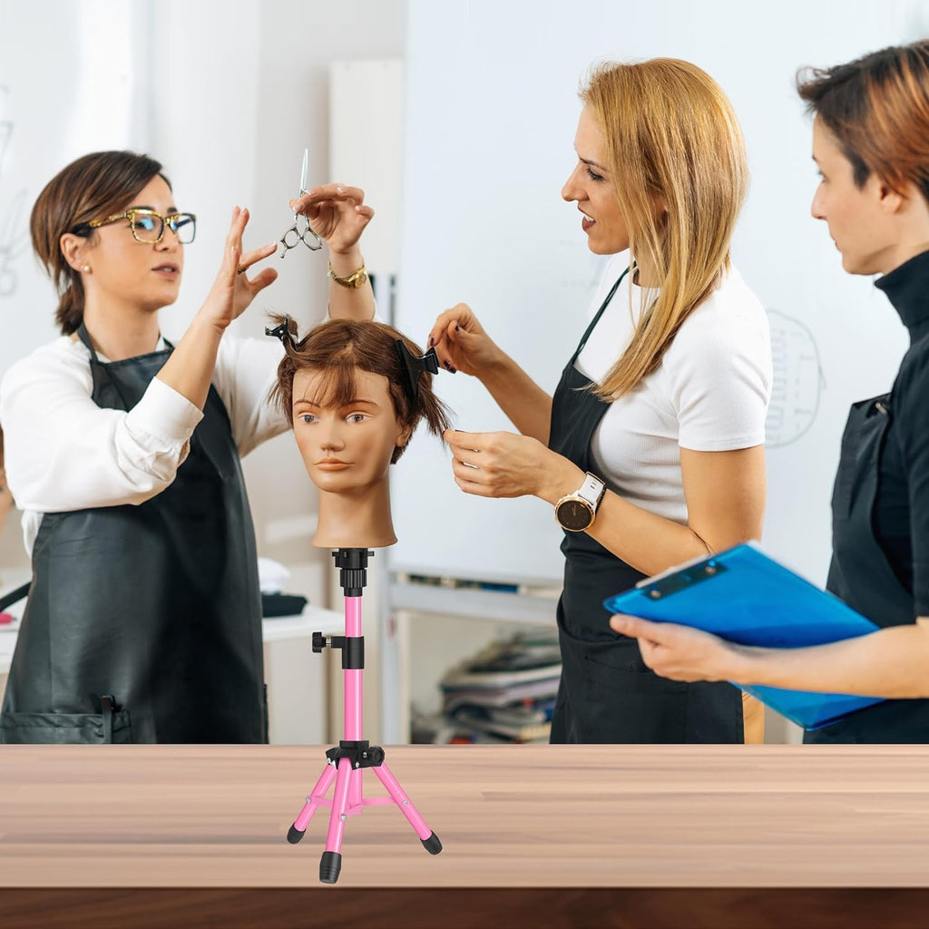 25 Inch Pink Adjustable Tripod Wig Stand for Display & Cosmetology