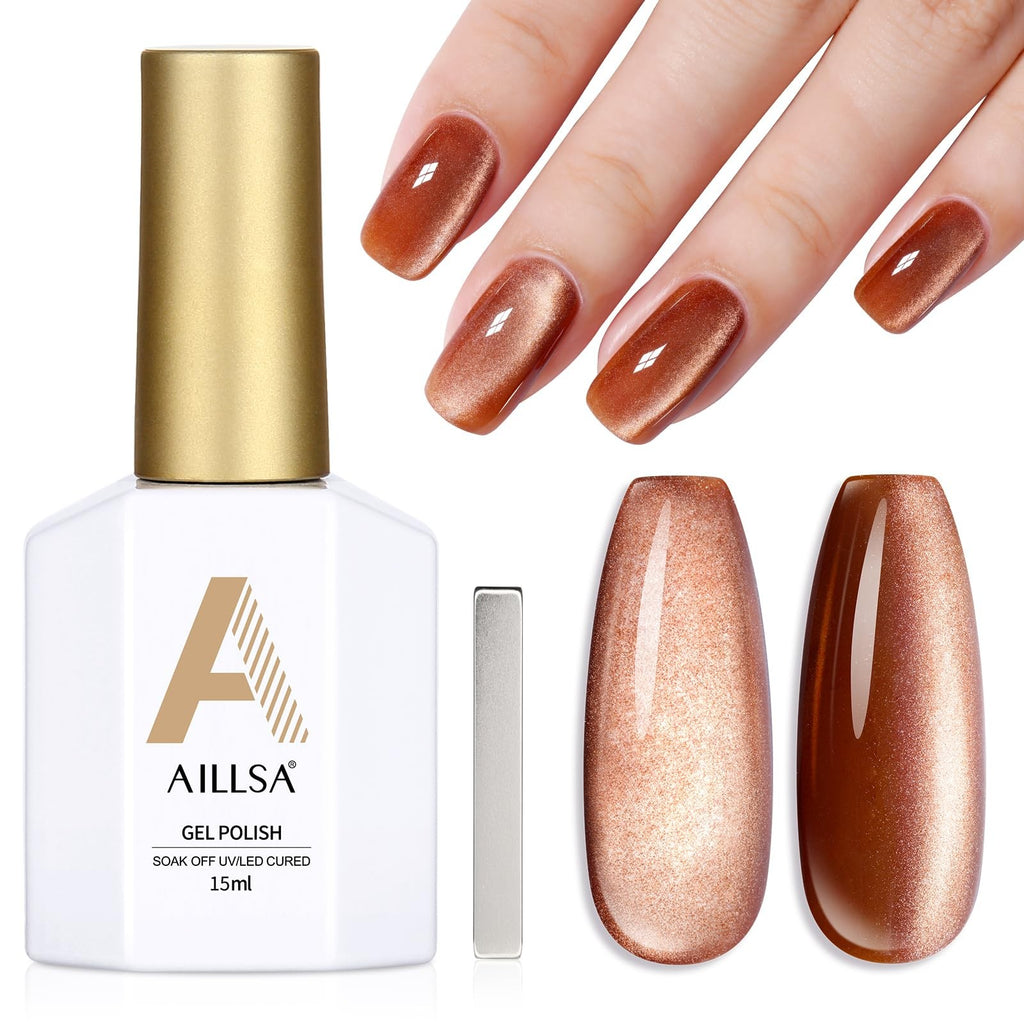 Cat Eye Gel Nail Polish Brown Gold 0.5 Fl Oz with Magnet - Amber Effect