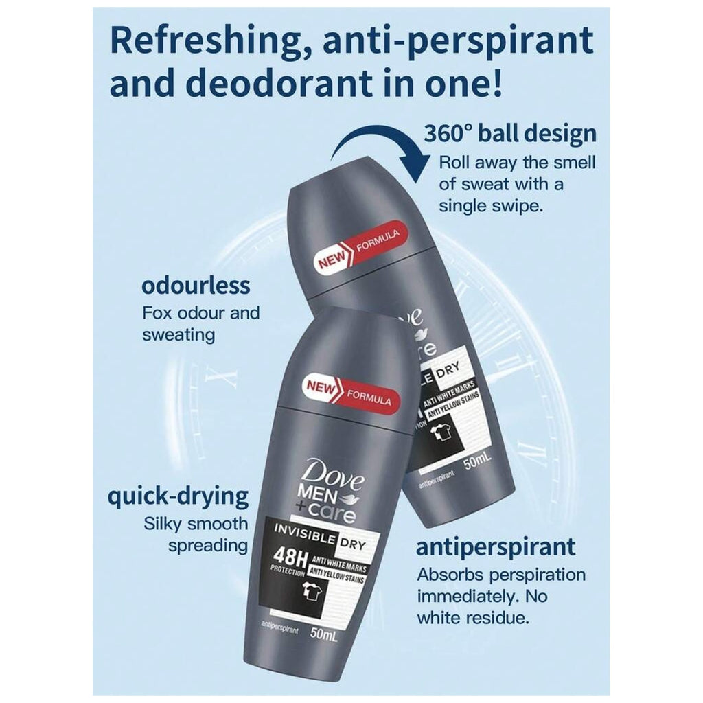 Men's Invisible Dry Roll-On Deodorant 6 Pack - 50mL, 48-Hour Protection