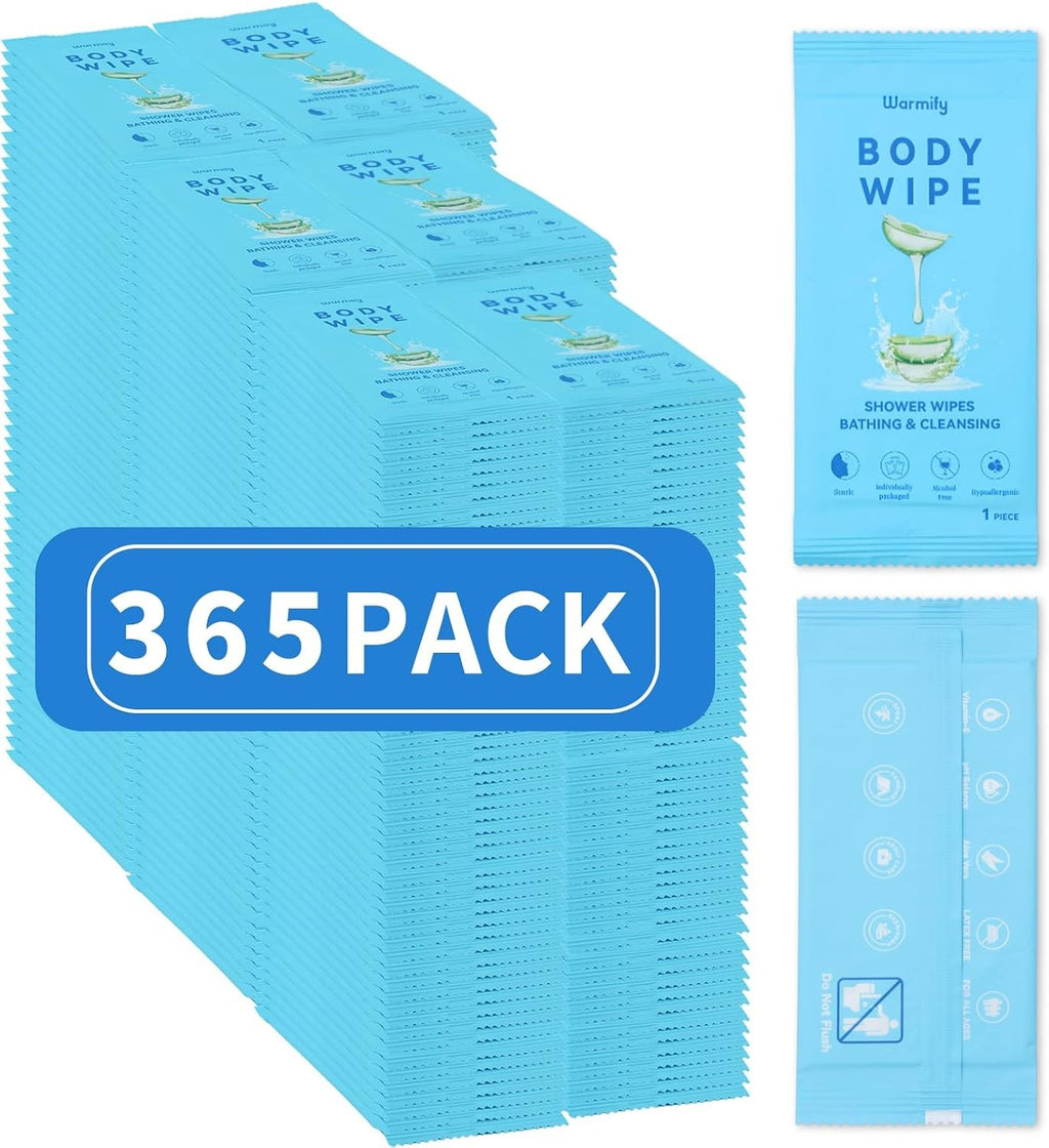 Bulk Individually Wrapped Body Wipes - 365 Count, 9.29 x 8 Inches, Travel & Hygiene